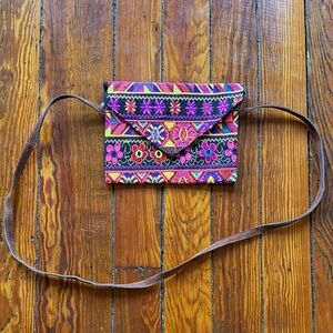 Aztec Mexican Artisanal Style. Colorful Embroidered Women's Bag 10” x 7”.
